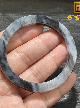 稀方言和田玉收藏级新疆籽料青花丹青水墨黑白分明内径53MM手镯S