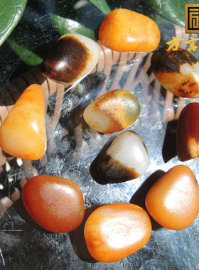 方言和田玉精品原生无修磨老熟金包银红沁原石籽料手链回馈玉友F