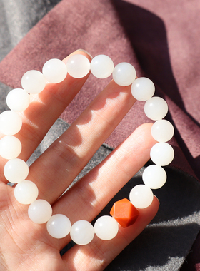 俄罗斯巴沙料白玉卡9mm圆珠手串