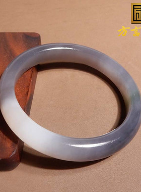 方言品牌精品和田玉青海老坑料高透白玉带烟紫内径55mm手镯s11