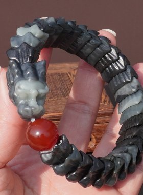 和田玉青花意聚墨黑白分明生手串