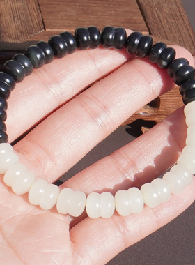 方言和田玉新疆青花白玉双色手串