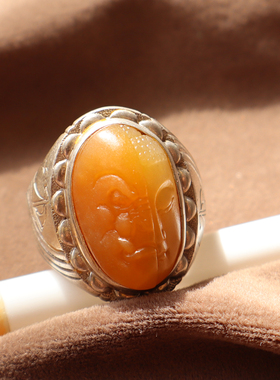 新疆黄沁籽一念18MM可调节戒指