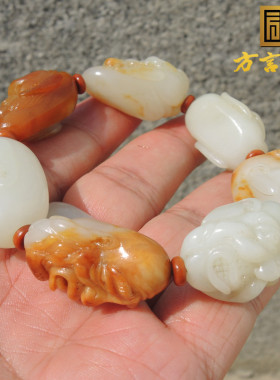 方言和田玉籽料金包银羊脂玉手链