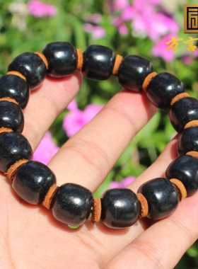 墨玉籽料14mm老型珠手链手串