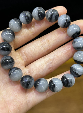 精品好油润方言和田玉精品新疆意境青花籽料一线天12mm手串手链O