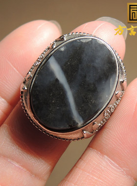 惊呆了方言品牌和田玉佩戴级一线天青花籽料银镶圈口可调节戒指h9