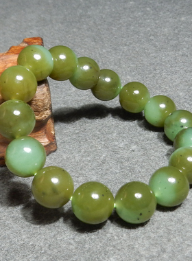 方言和田玉精品乌兰海碧玉苹果绿带糖聚宝盆12mm圆珠手串手链X3