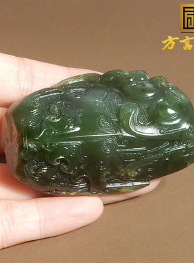 方言碧玉貔貅锦灰堆手把件