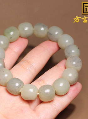 方言点墨白玉青花14mm老型珠手串