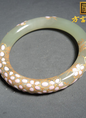 方言品牌和田玉精品青海料晴水色景泰蓝工艺内径卡57mm圆条手镯R2