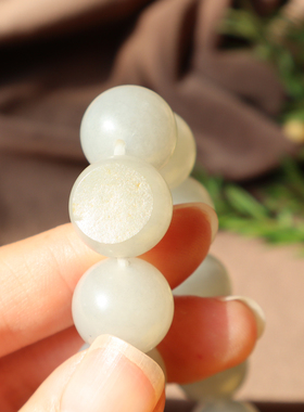 新疆羊脂玉底青花籽料14mm手链