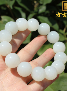 俄罗斯老坑料润白玉16mm圆珠手串