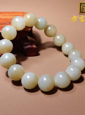 方言和田玉罕见特色级大漠古风楼兰三色玉青花12mm圆珠手串手链s2