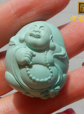 天然绿松石随型原石布袋佛吊坠