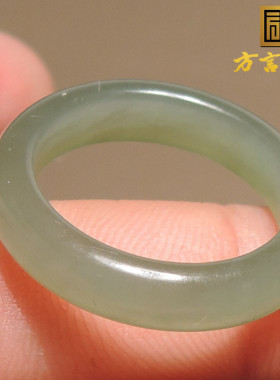 火爆了方言和田玉佩戴级青海老坑料冰底湖水绿卡21mm精美戒指R2