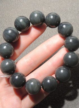 特色方言品牌和田玉珍品炭锅灰白玉底墨玉籽料卡16mm圆珠手链R9