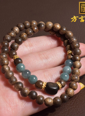 沉香加蓝水叠戴高级感轻奢手链