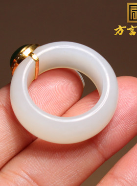 方言戒指和田玉银镶碧玉羊脂白玉