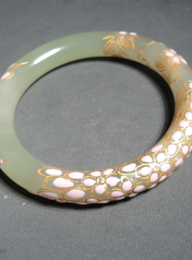 方言品牌和田玉精品青海料晴水色景泰蓝工艺内径卡57mm圆条手镯R2