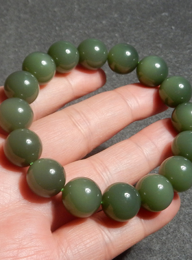 美滋滋方言和田玉俄罗斯老坑料鸭蛋青碧玉卡13mm圆珠手串手链X3