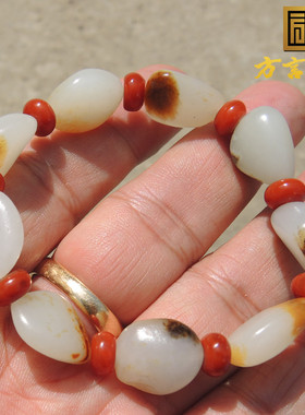 方言和田玉9颗无修无结构珍稀精品黑红皮高白羊脂玉籽料原石手链F