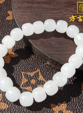 青海老料冰底白玉老型珠10mm手串