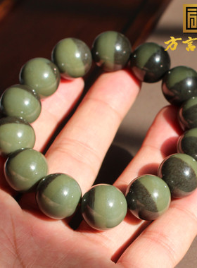 双色沙枣青16mm圆珠玉手串