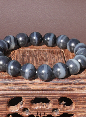 和田玉黑白分明一线天青花籽手串