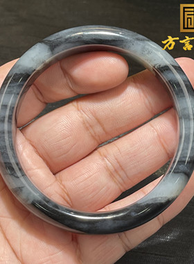 稀方言和田玉收藏级新疆籽料青花丹青水墨带皮内径58MM宽条手镯S