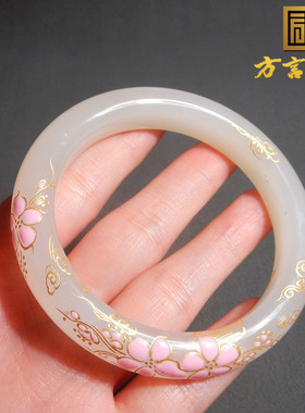 青海老坑冰底白玉景泰蓝55mm手镯