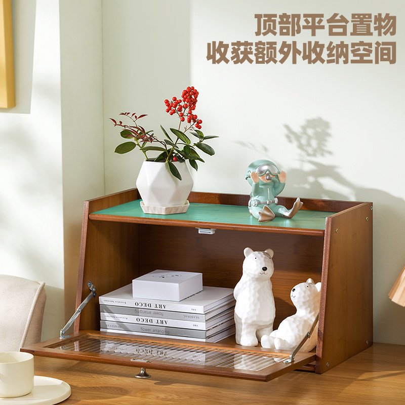 创意复古桌面办公室收纳盒带门防尘护肤化妆品香水整理置物架木柜,淘宝优惠券,粉丝福利购,淘宝优惠卷