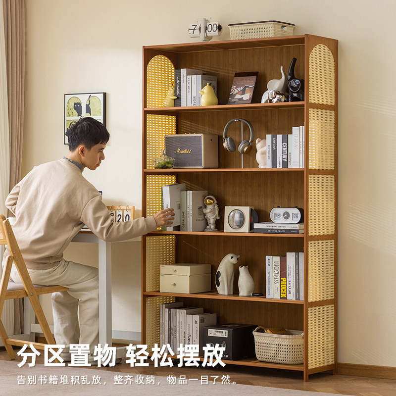 书架一体靠墙落地置物架儿童小书柜学生家用储物柜收纳柜子展示架 - 图1