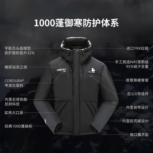 [1000蓬鹅绒]思凯乐户外羽绒服男女短款新款极寒黑色加厚冬季外套 - 图3