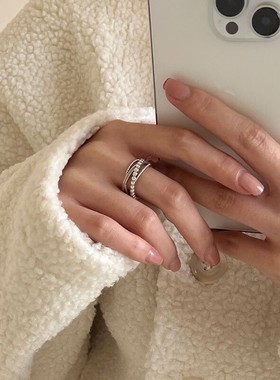 s925纯银多层缠绕戒指女小众设计酷酷的链条指环开口可调节