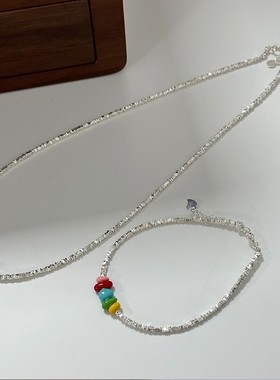 碎银子彩色豆豆套装 s925纯银手工项链手链新品串珠款小众