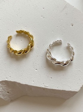 欧美韩国双层925纯银绳捻牛角包简约轻奢朋克指环戒指