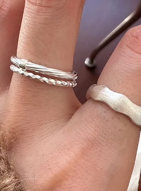 通体925银拉丝哑光磨砂质感波浪开口戒