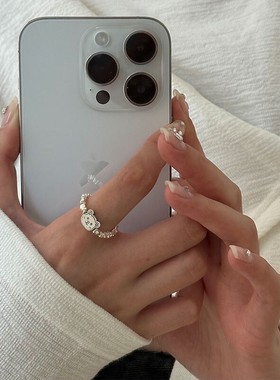 s925银碎银子不规则切割小熊指环戒指松紧绳弹力绳设计