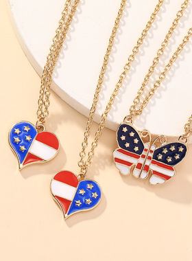 亚马逊新品USA国旗项链美国独立