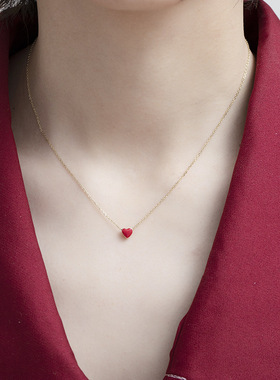 日韩爱心项链红色滴油桃心套链小