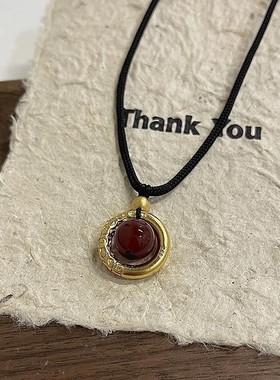 相思豆平安扣黑绳吊坠项链