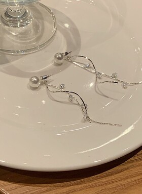 韩系微甜少女闪亮树叶珍珠耳环