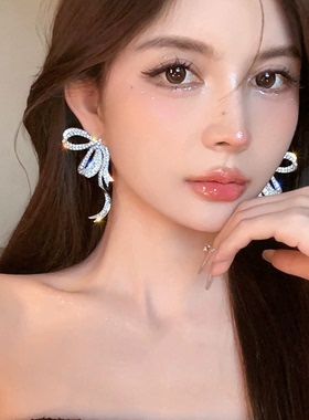 轻奢高级感满钻飘带蝴蝶结耳环