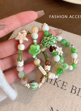 绿色小清新陶瓷串珠树脂手链