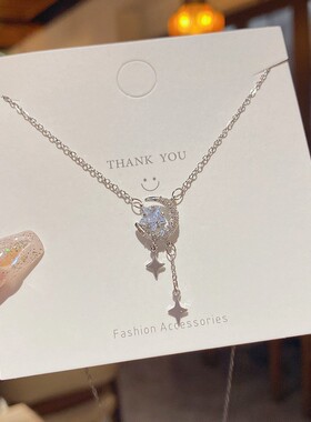 星月钛钢锆石流苏锁骨链