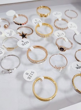 钛钢锆石不掉色混款批发戒指