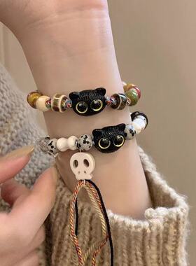 新中式陶瓷彩色编织绳串珠猫咪