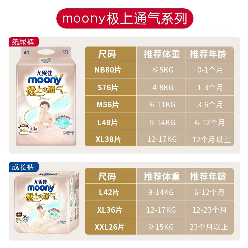 尤妮佳moony极上通气超薄smlxl纸尿裤LXL36XXL拉拉裤婴儿尿不湿