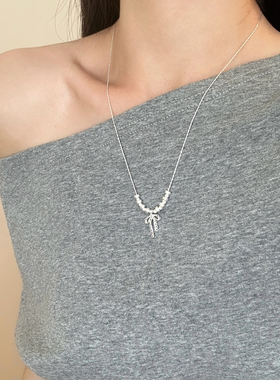 法式蝴蝶结珍珠项链女夏海边